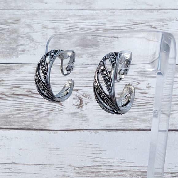 Vintage Clip On Earrings - Ornate Statement Hoops - Picture 1 of 9